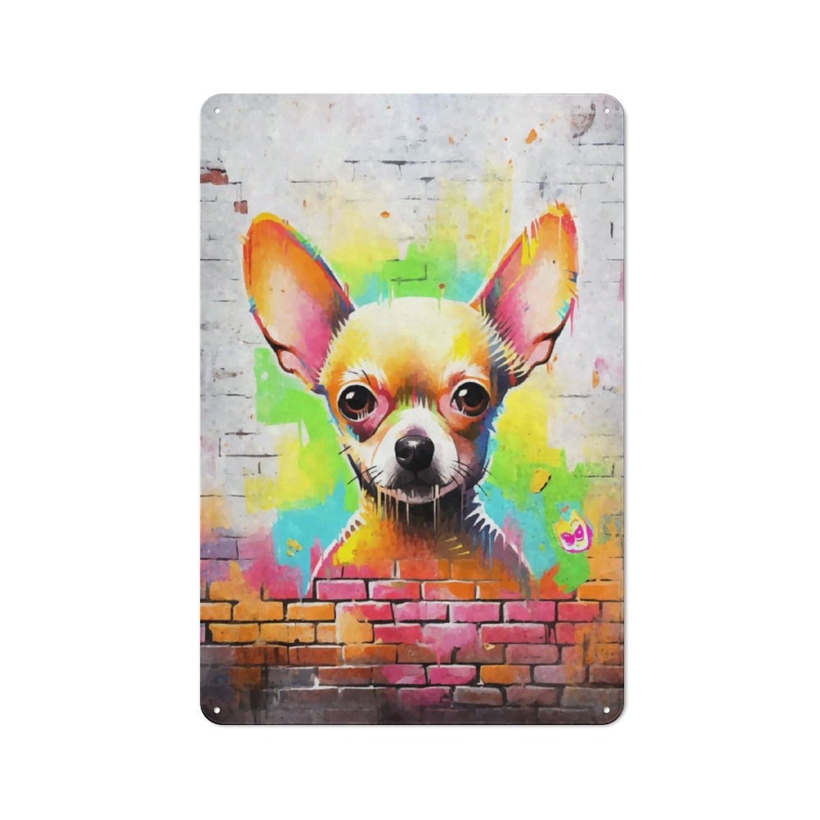 Junmoney Chihuahua Graffiti Tin Wall Plaque 30X20cm With For Bar Or Restaurant, Suited To Bar Decor Enthusiasts