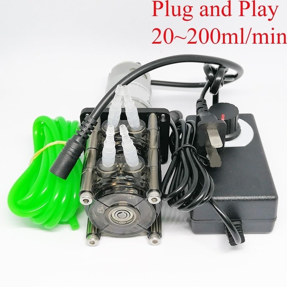 Bomba peristáltica de doble canal, flujo ajustable de 20-200 ml/min, motor con escobillas CC, bomba de transferencia de líquidos industrial y de laboratorio