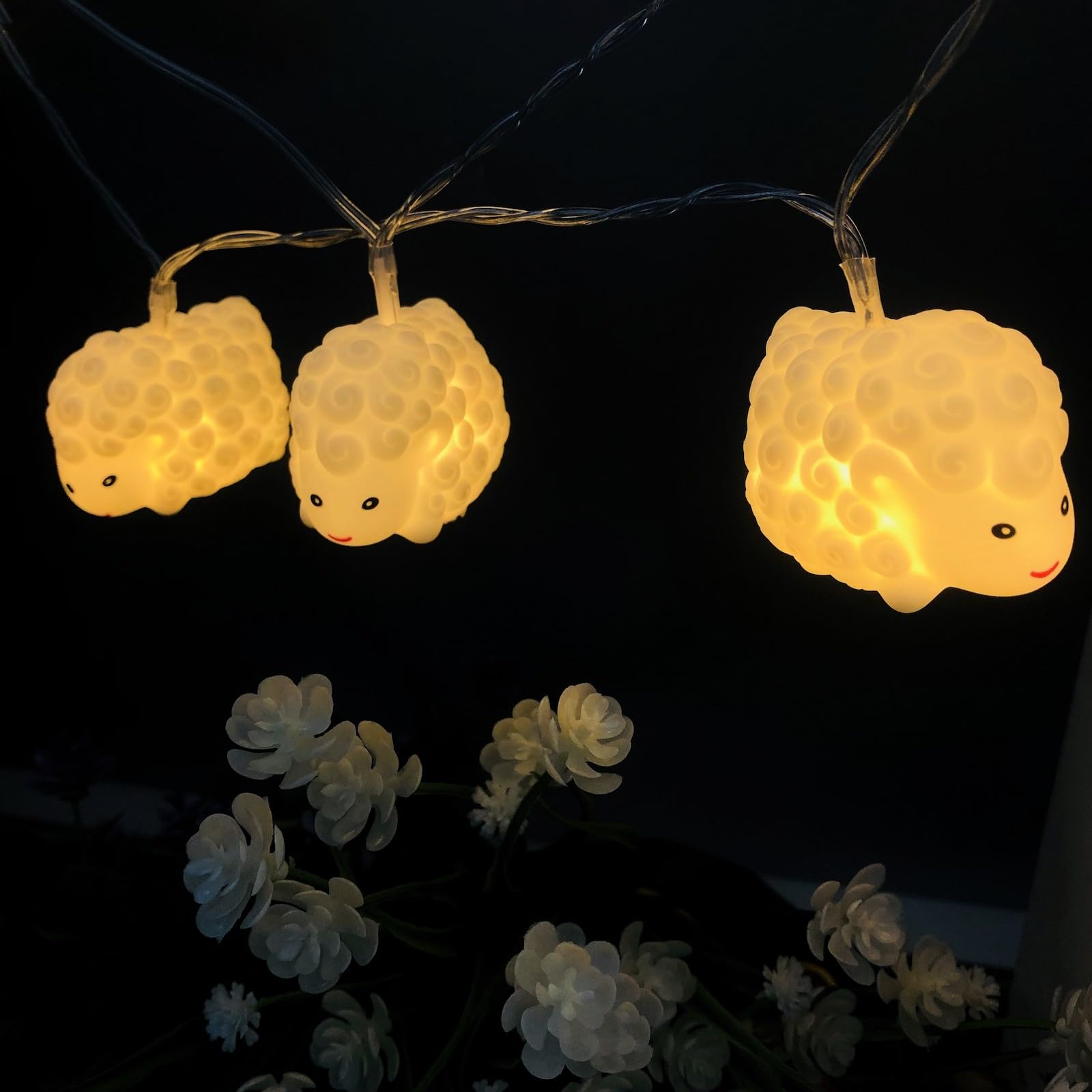 Riaxuebiy 10LED Cute Sheep String Lights White Sheep Fairy Light Battery Operated for Kid's Bedroom Party Holiday Christmas Decorative (1.65m/10led, White Sheep)
