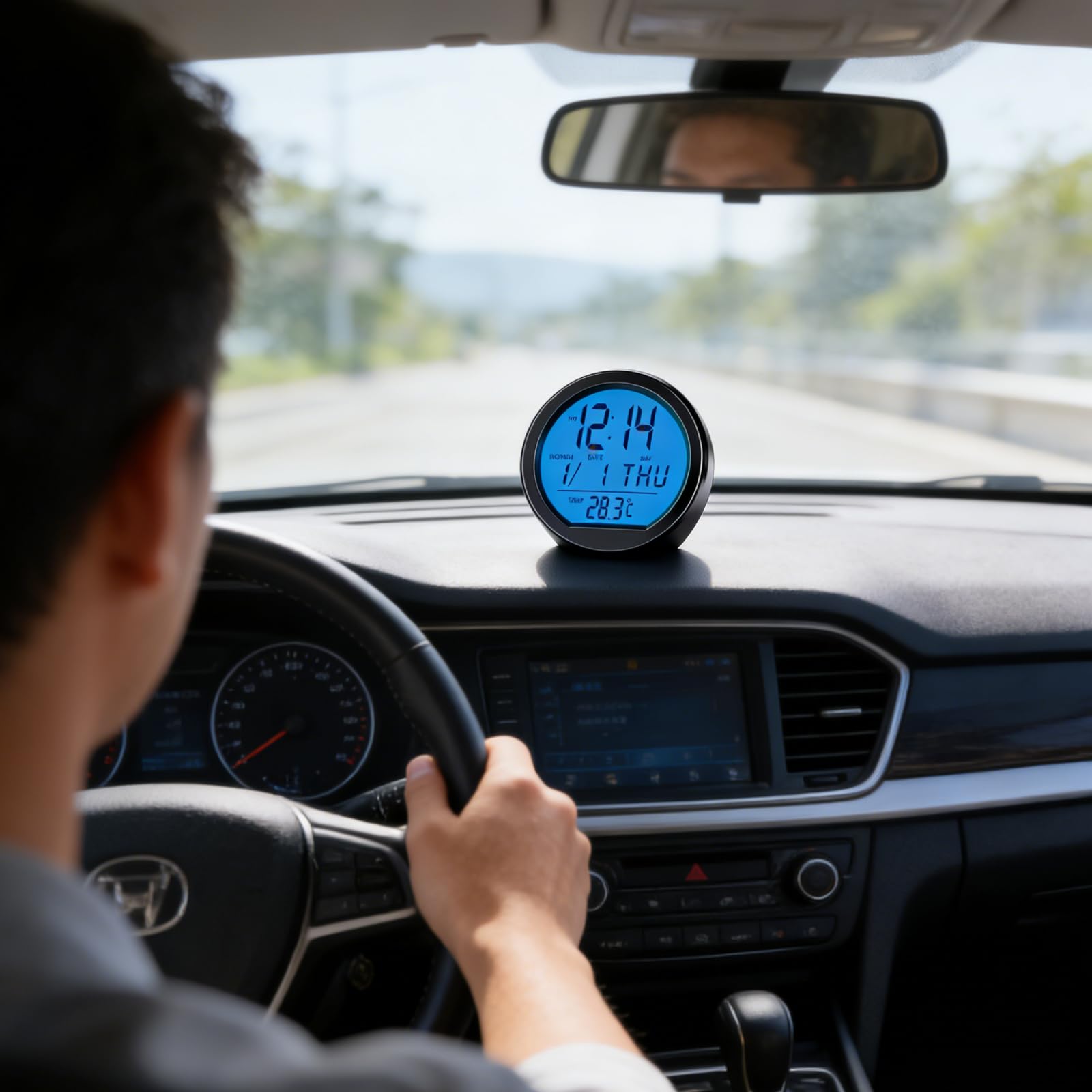 Termometro Orologio Digitale Per Auto, 3 In 1 Mini Orologio Da Cruscotto Auto A Batteria E Energia Solare Con Luce Notturna, Orologio Da Tavolo Digitale Display Temperatura E Data Per Veicoli E Uffici