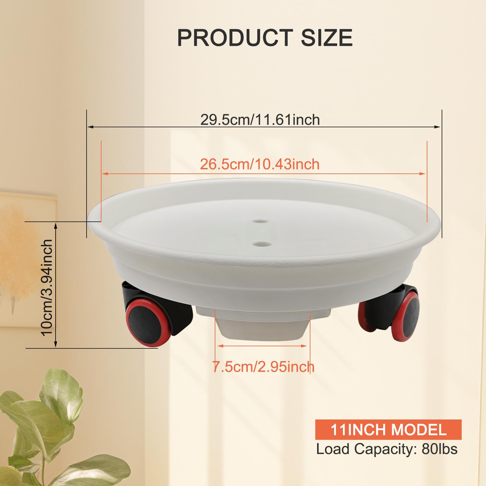 LYFJXX 2 Packs Plant Caddy with Wheels, Loading Capacity 80 lbs, 30cm Plant Stand Heavy Duty Plant Dolly with Water Container(White) - Image 4