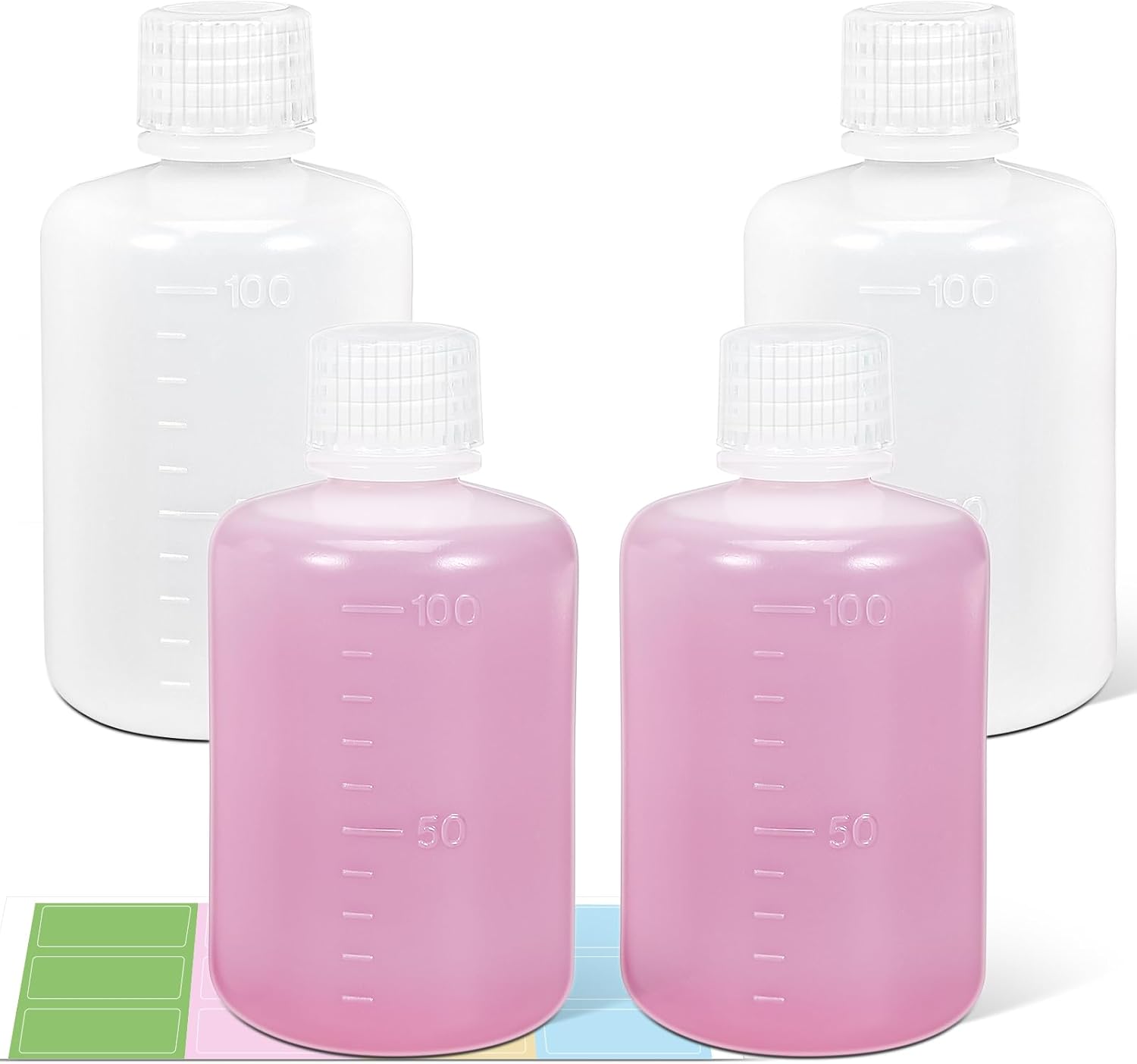 UMETASS 3.4oz Leak-Proof HDPE Lab Reagent Bottles, 4-Pack Translucent Plastic Sample Bottles for Labs, Chemicals & Travel