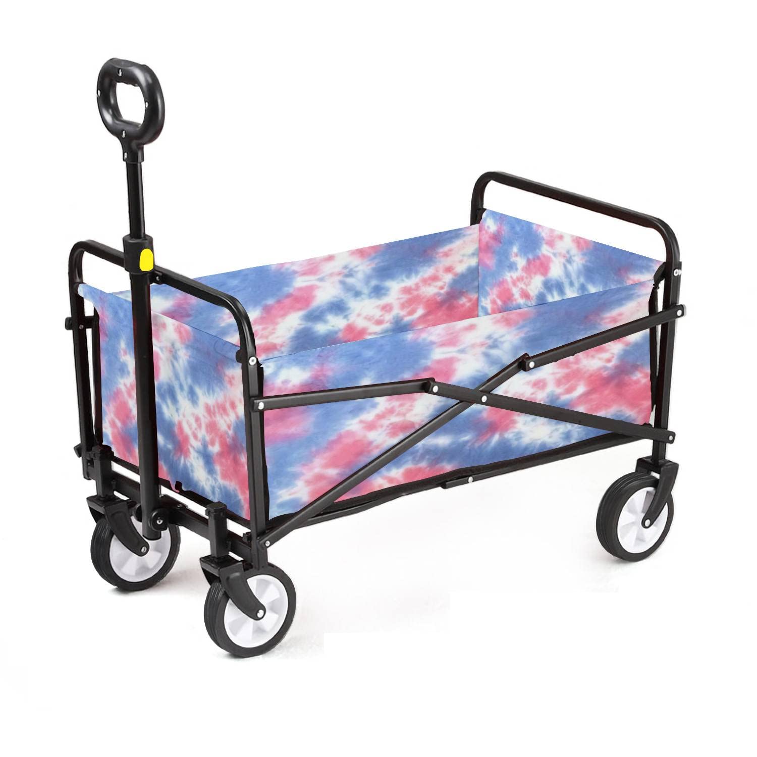 Collapsible Wagon Tie Dye 2 Tone Clouds Close Up Shot Fabric Texture Pink Blue Adjustable Portable Utility Folding Cart with Wheels Outdoor Garden Shopping Camping Heavy Duty Grocery Wagon-image-47
