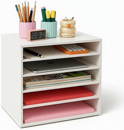 EMERIT Organizador de escritorio de madera, organizador de papel, bandeja de cartas, clasificador de archivos con estantes ajustables para oficina