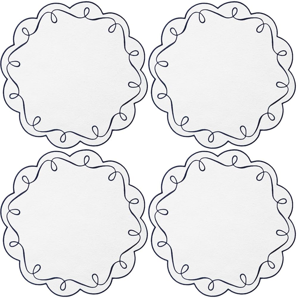 UDSKNV[KSL 15 Inch Ribbon Twirl Embroidery Round Placemats Scalloped Round Table Mats Decorative Table Mats