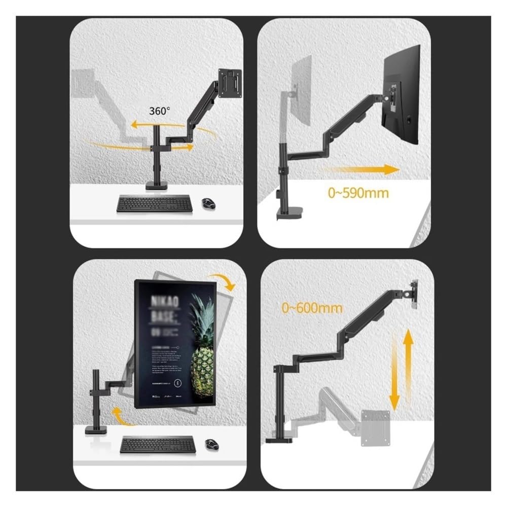 Projekt oszczędzający miejsce Single Monitor Mount, Adjustable Monitor Arm Desk Mount Fits 17-32 inch Screen, Holds 19.8lb, Full Motion Gas Spring Monitor Arm with Mount Łatwa instalacja(Black,300mm)