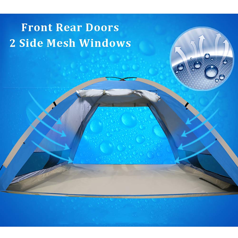 Anti UV Tente De Plage Instantanée,Automatique Tente De Plage Abri Solaire avec Portes à Rouleaux Arrière Avant,Coupe-Vent Tente De Plage 3-4 Personne