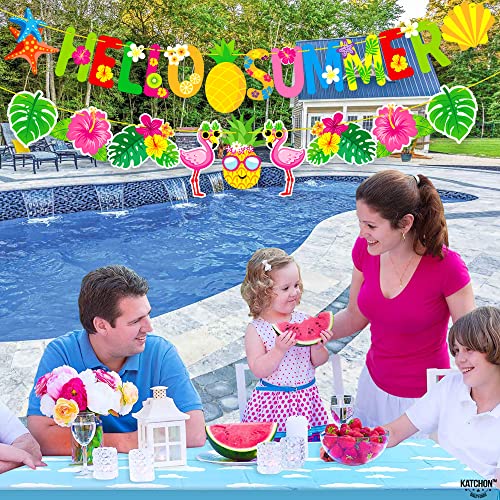 Image of KatchOn, Hello Summer Banner - 10 Feet, Pack of 2 | Luau Party Decorations | Hello Summer Party Decorations | Flamingo Garland for Tropical, Aloha, Hawaiian, Beach, Pool, Flamingo Decoration