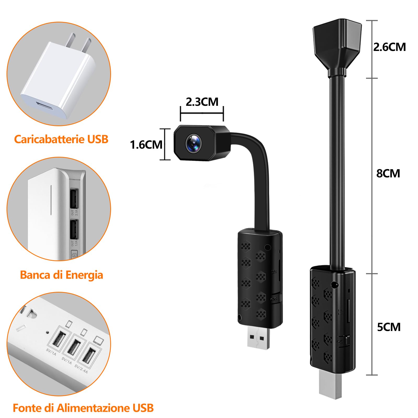 Mini Telecamera Spia Nascosta WiFi, 4K UHD USB Microcamera Spia WiFi Invisibile Plug and Play con Visione Notturna e Avviso di Rilevamento Movimento
