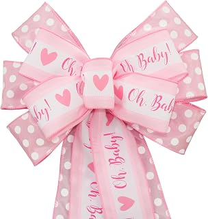 Oh Baby Pink Dot Baby Girl Shower Bow - Handcrafted by Package Perfect Bows