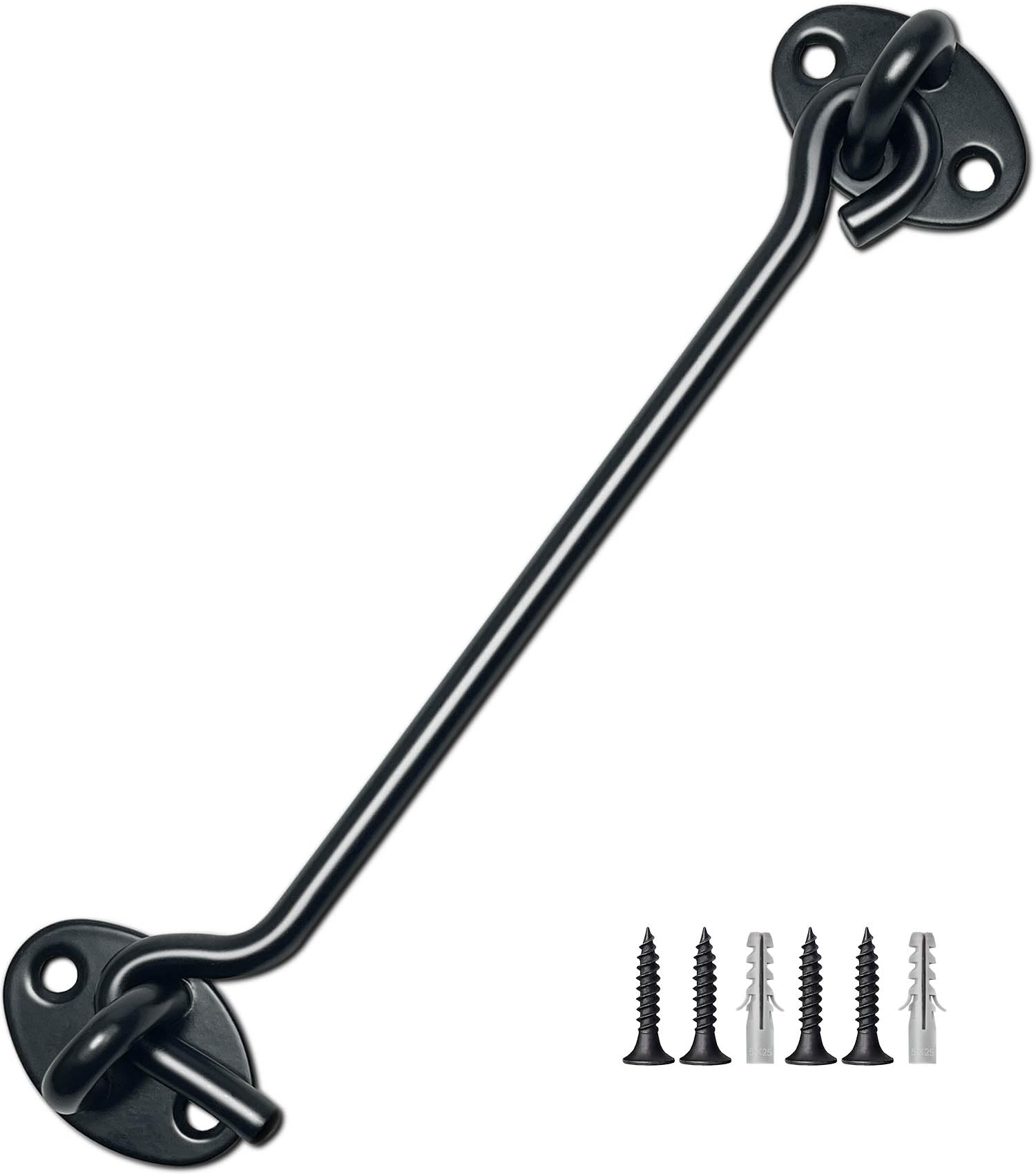 Hook and Eye Latch 1pcs 8 Inch Black Stainless Steel Cabin Hook for Door,Gate,Window(200mm)-image-46