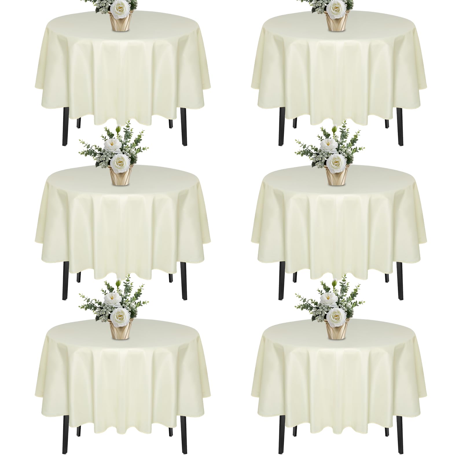 Photo 1 of Pack 70 In Round Light Beige Tablecloths - Reusable Polyester Table Covers – Protect from Spills (Not Waterproof) – for Weddings, Banquets, Parties – Ships Folded, Wrinkles Likely, Steam Before Use