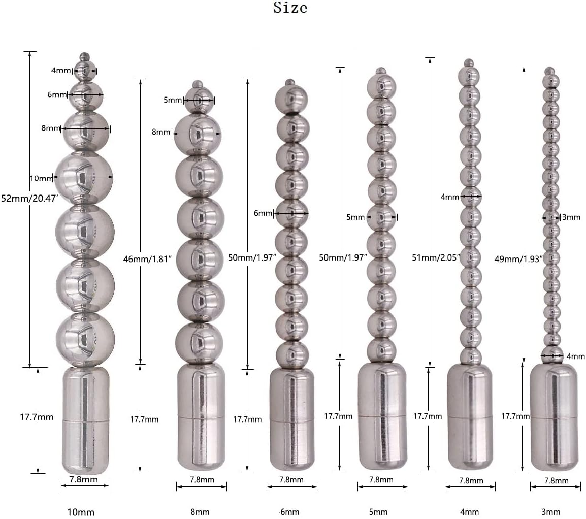 Stainless Steel Urethral Sounds Metal Penis Plug with Multi Beads Dilator Sex Toy Masturbation Rod Stimulation for Men(6mm)