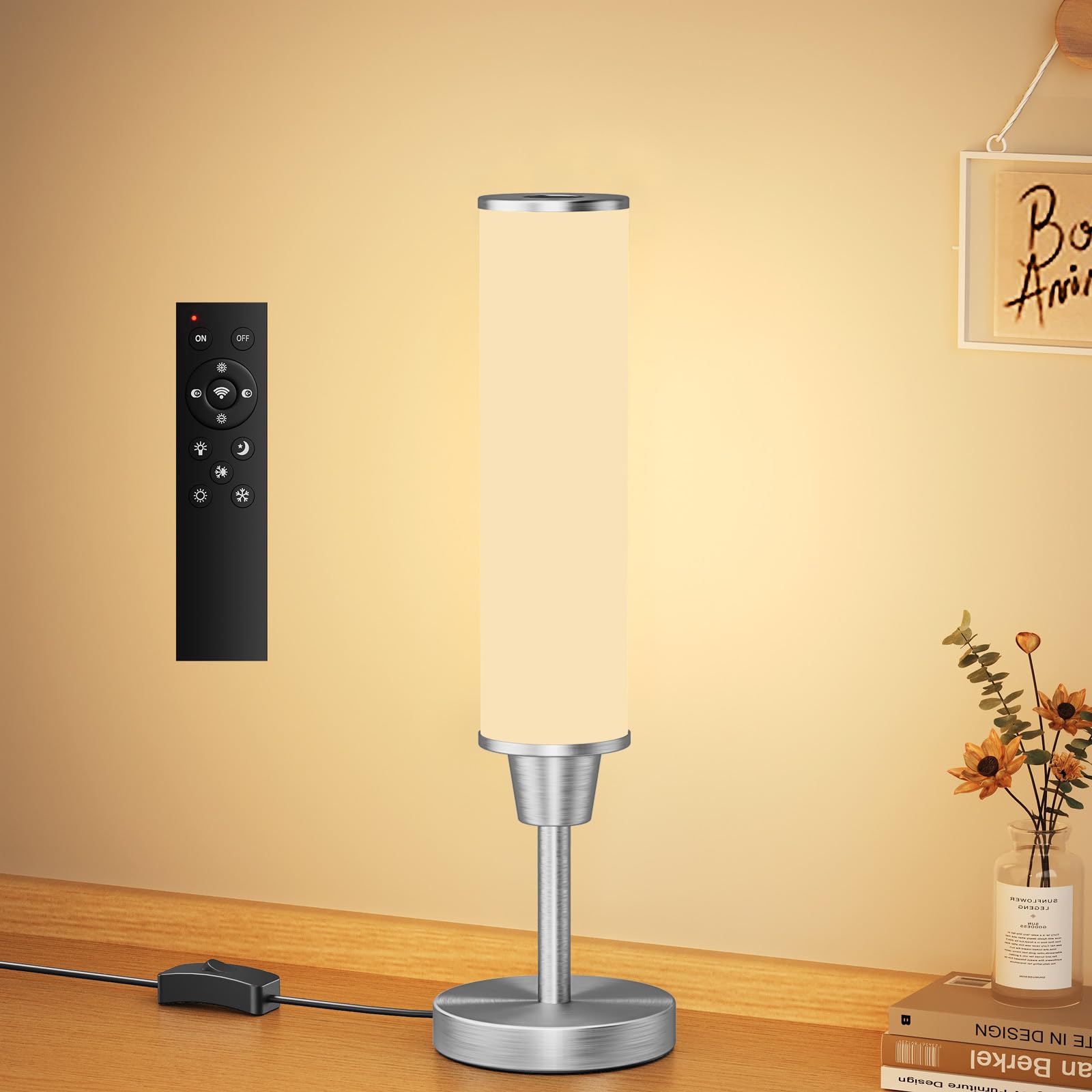 pekipe Table lamp with Remote,Bedside Lamps,Table Lamps for Living Room Bedroom,Adjustable Brightness (10%-100%) and Color Temperature (3000k-600k),Dimmable Small Lamp for Living Room (Nickel)