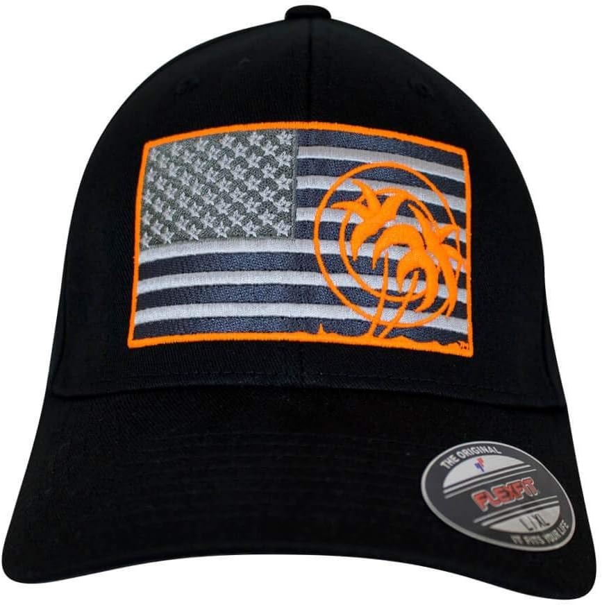 "Strong Neon Orange Flag Classic Fitted Premium Hat – Black Baseball Cap (Large–X-Large) | Structured Cap with Neon Flag Embroidery | Unisex Lifestyle Hat