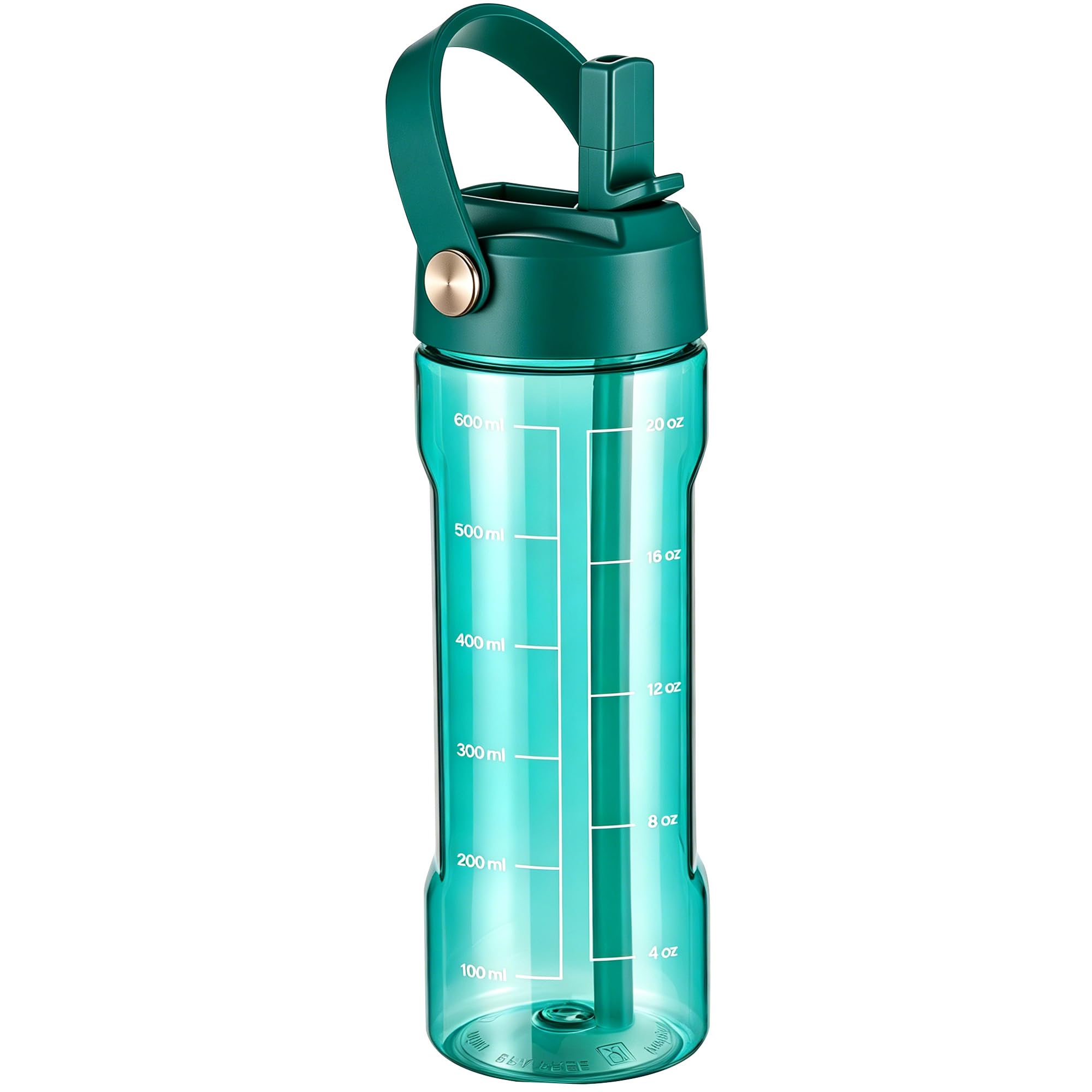 GOPPUS 20oz Clear Water Bottle with Flip Straw, Lightweight, Leakproof, Easy Carry and BPA-Free, Tritan Water Bottlefor Sport, Travel, Outside (Green)