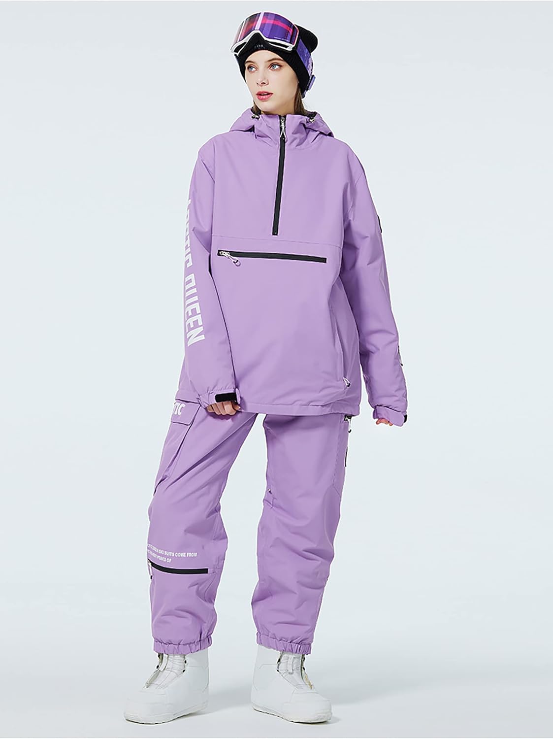 HEATECH Ski Pants Unisex Winter Waterproof Snow Sports Cargo Pants for Men And Women Outdoor Winter Warm Detachable Suspender (as1, alpha, m, regular, regular, Purple)