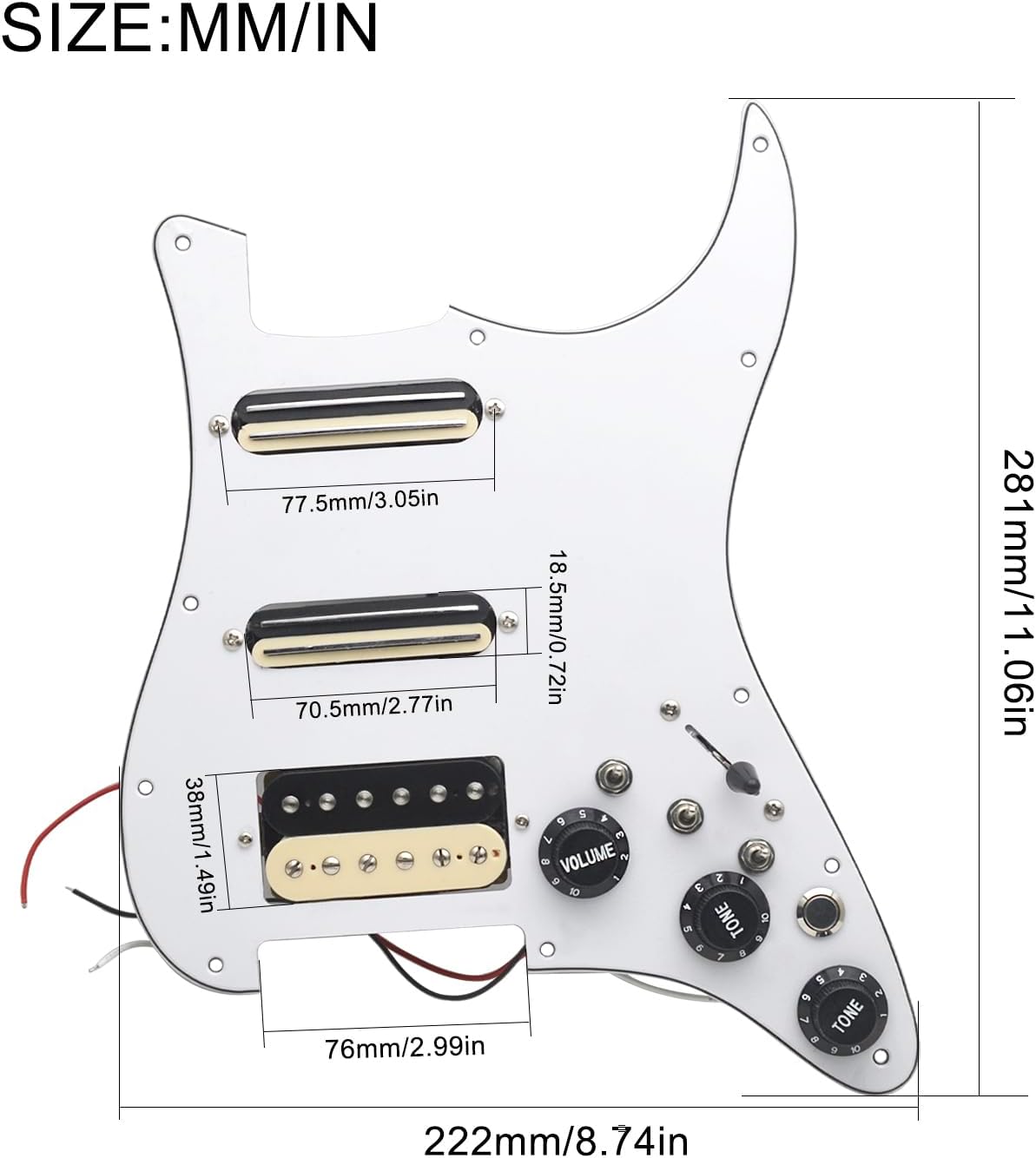 SAPHUE SSH-Coil Splitting Electric Guitar Pickguard Two Mini Humbucker + ONE Humbucker(9K/9K/15K)+Silence Switch Loaded Prewired Scratchplate (White)