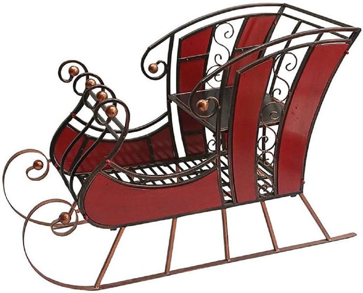 Sunset Vista Designs Decorative Jolly Santa Sleigh Display, Extra Large, Red Wood & Metal