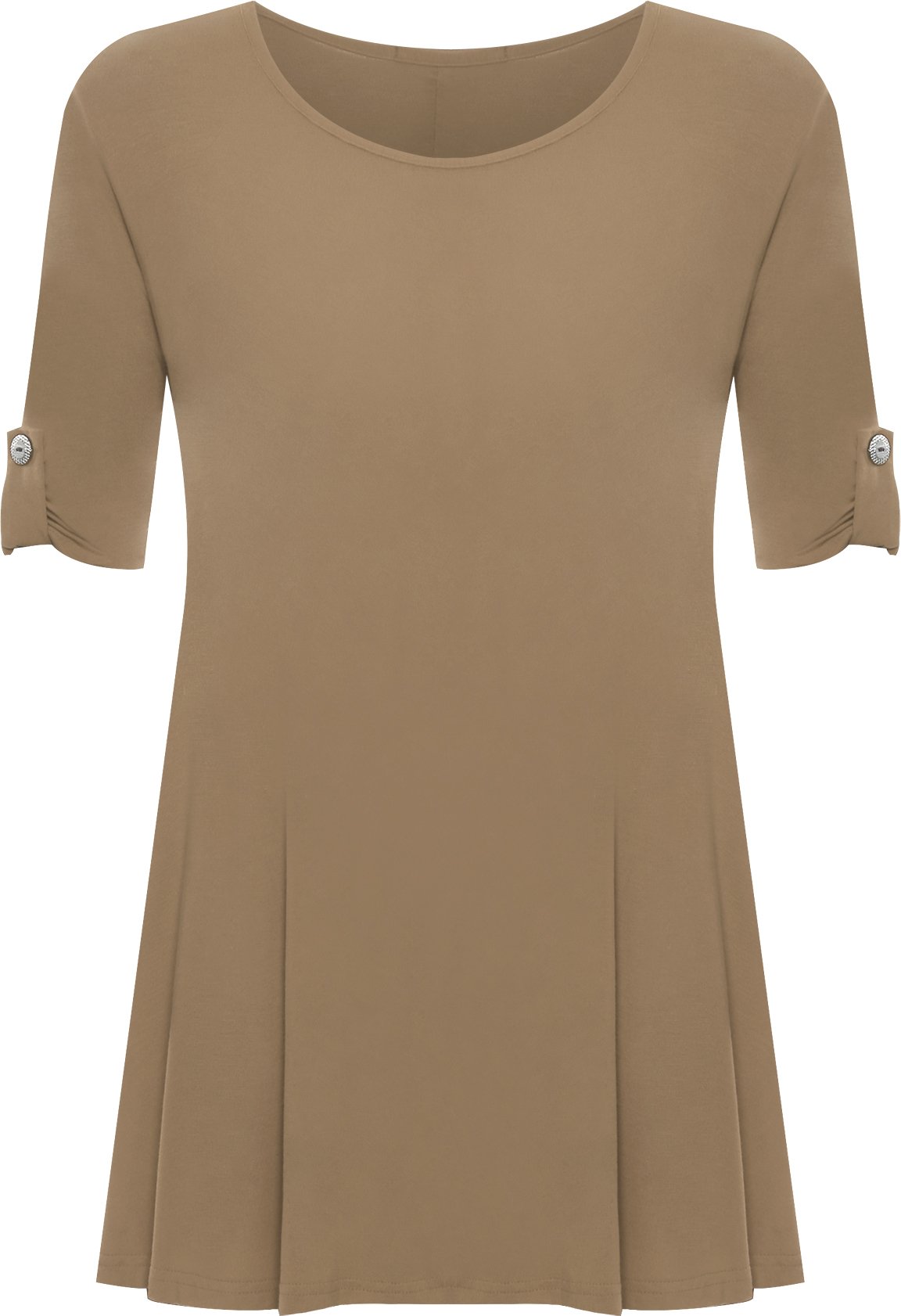 Wearall Women's Mocha Plus Size Scoop Neck Short Sleeve Flared Long Plain Top - 26/28