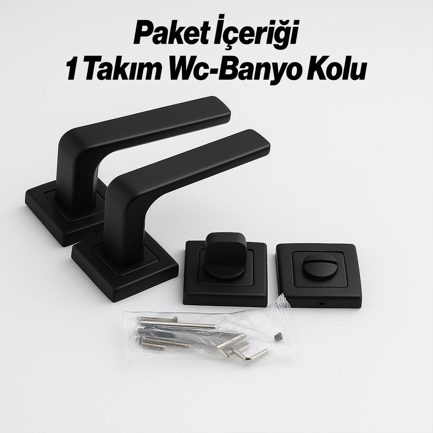 Akdam WC Banyo Kapı Kolu Seti Siyah Modern İçten Kilitlemeli Sessiz Mekanizma Uyumlu Şık Kulp Takımı