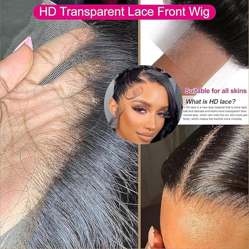 RXY 13x6 Echthaar Perücke Straight HD Lace Front Wig Human Hair 100% Brasilianisches Perücken Echthaar Damen mit Babyhaar Glueless Wigs 16 Zoll(41cm) – Bild 4