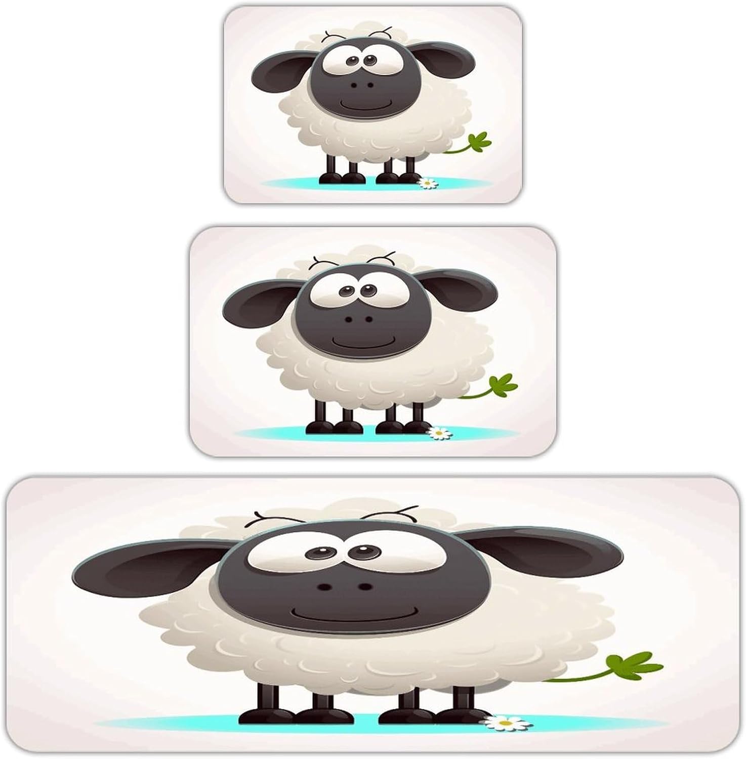 Sheep Kitchen Mats Soft Absorbent Rugs for Floor Non Slip Washable Kitchen Mats Fashion Rectangular Rugs for Three-Piece Set for Laundry Office Home Sink