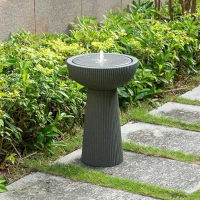 Puulye 23.23" H Outdoor Water Fountain Made with Eco-Friendly Recyclable Materials, Polyethylene Bird Bath Bubbler Water Fountain Outdoor, Garden Decor with LED Light & Pump for Patio (Andesite)
