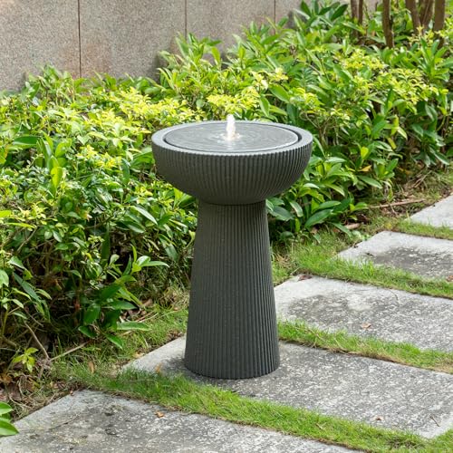 Puulye 23.23' H Outdoor Water Fountain Made with Eco-Friendly Recyclable Materials, Polyethylene Bird Bath Bubbler Water Fountain Outdoor, Garden Decor with LED Light & Pump for Patio (Andesite)