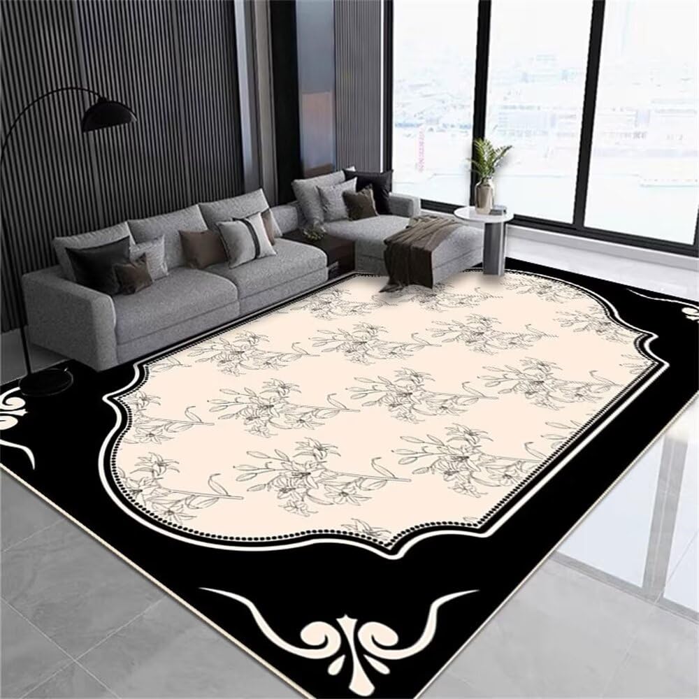 Moquette intérieure salon 200x300cm tapis imprimé lavable noir et beige