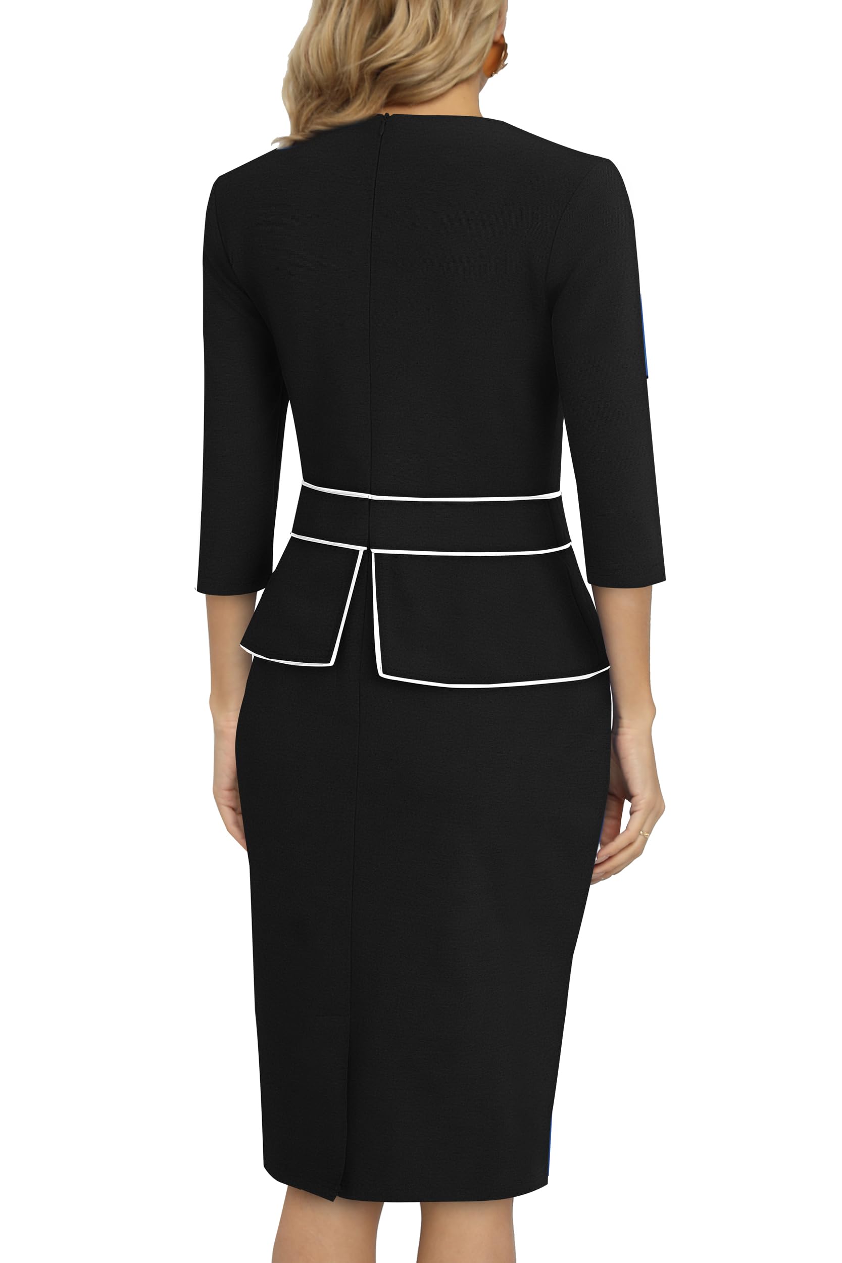 HOMEYEE Robe Fourreau de Cocktail Moulante à Manches 3/4 Et Col Rond pour Femmes B980
