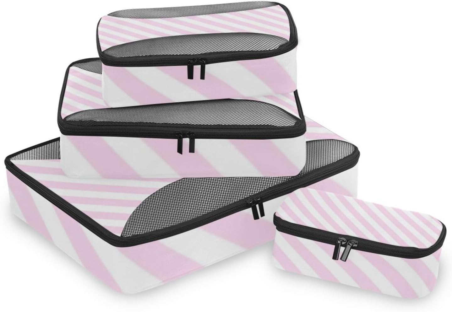 Pink Diagonal Stripe 4 Pcs set organizers and storage Mesh Travel Essentials portable packing cubes set