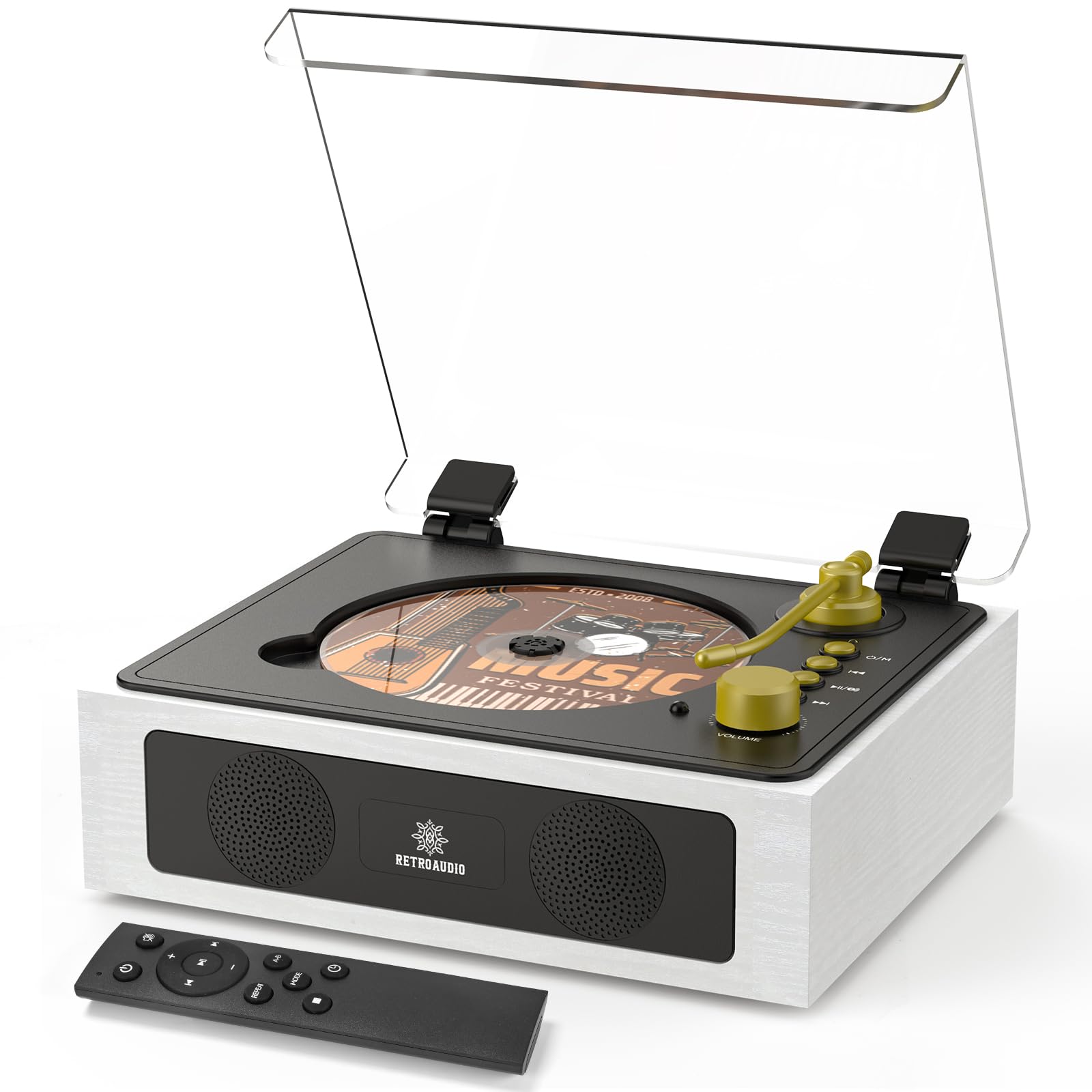 CD Player with Built-in Speakers Bluetooth Retro Portable CD Players for Home Music Player with Remote Control Headphone Jack (White)