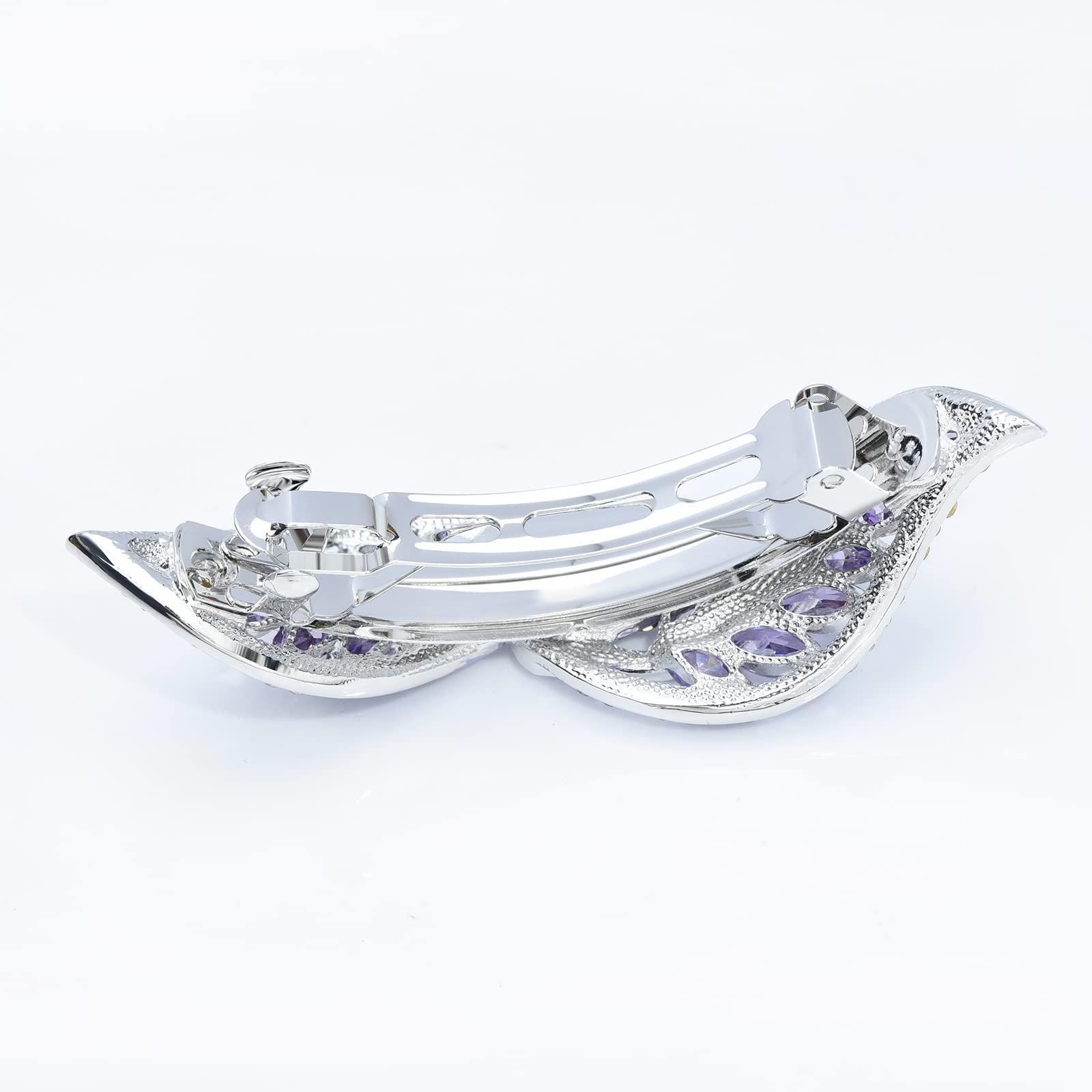 Elegante fermaglio per capelli con fiocco in cristallo, con fiocco francese, con fiocco e fiocco e fiore, accessorio per capelli per donne e ragazze (foglia viola)