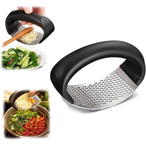 Stainless Steel Garlic Press, 2024 New Garlic Press Rocker Crusher Masher, Portable Manual Heavy Duty Garlic Mincer, Garlic Chopper for Kitchen Utensils(Black)