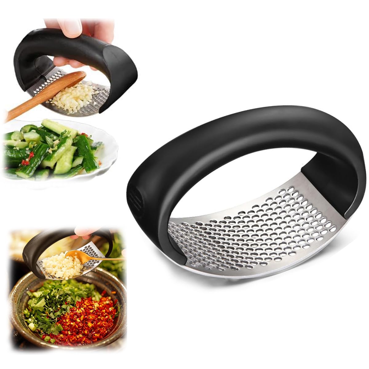 Prensa de ajos, 2024 nueva prensa de ajos Rocker Crusher Masher, picadora de ajo manual portátil de alto rendimiento, picadora de ajos para electrodomésticos de cocina (negro)