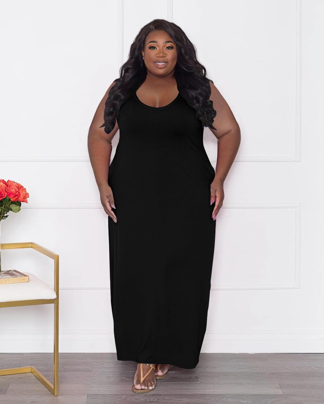 TOPSRANI Womens Plus Size Maxi Dresses for Women Oversize Casual Short Sleeve V Neck Loose Plain Solid Trendy Summer Dress - Image 2