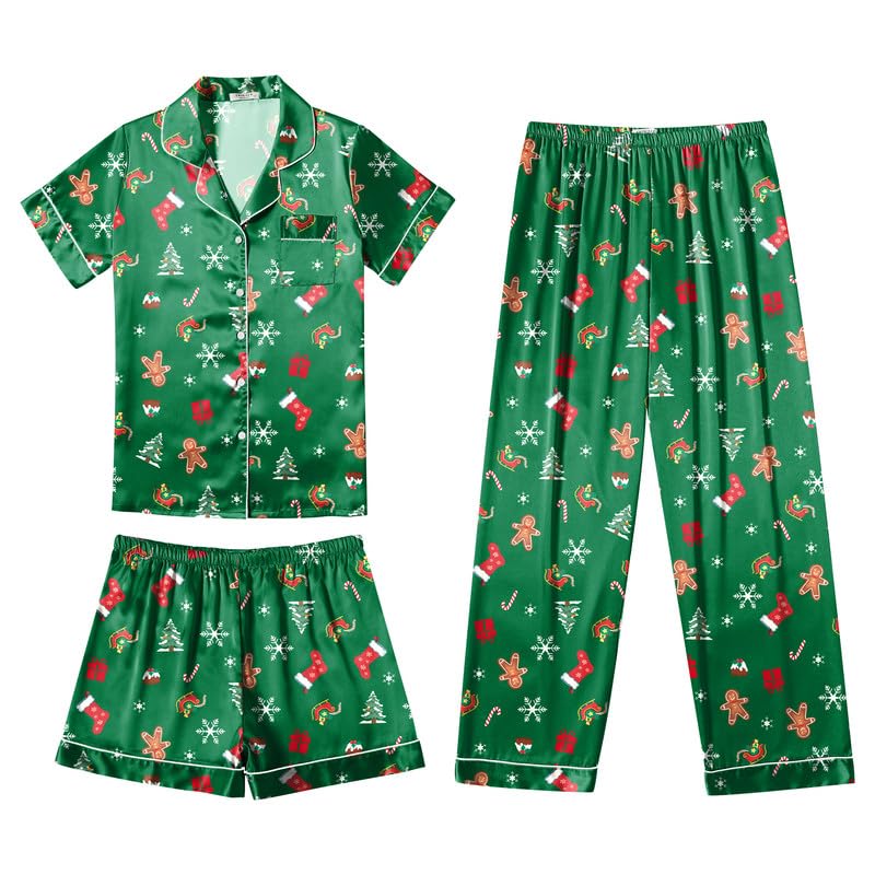 Image of Ekouaer Silk Pajamas for Women Set Satin Soft Short Sleeve Button Down Pjs | 3 Piece Loungewear,Comfy Sleepwear,Silky Smooth Fabric,Gift for wedding,Bridal Party,Coffee Time,Vacation
