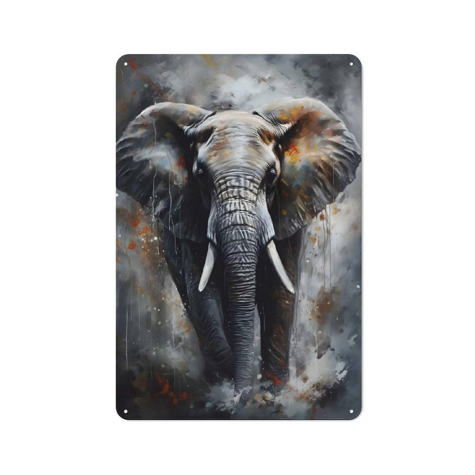Junmoney Oil Elephant Portrait Industrial-Style Metal Sign 30X20cm For Home Bar Wall, Housewarming Wall Decor For People Furnishing Home Bar