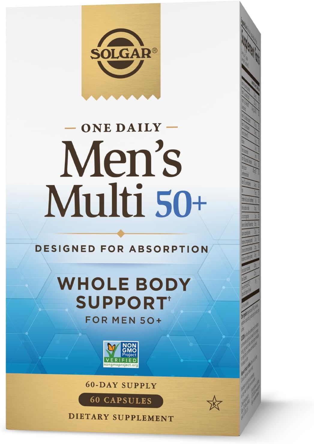 One Daily Men's Multi 50+ Whole Body Support for Men 50 and Older Highly Absorbable Delayed Release Heart, Energy, Stress, Muscle, Bone, Prostate Support Vitamin 60 Vegan Capsules, 60 Servings