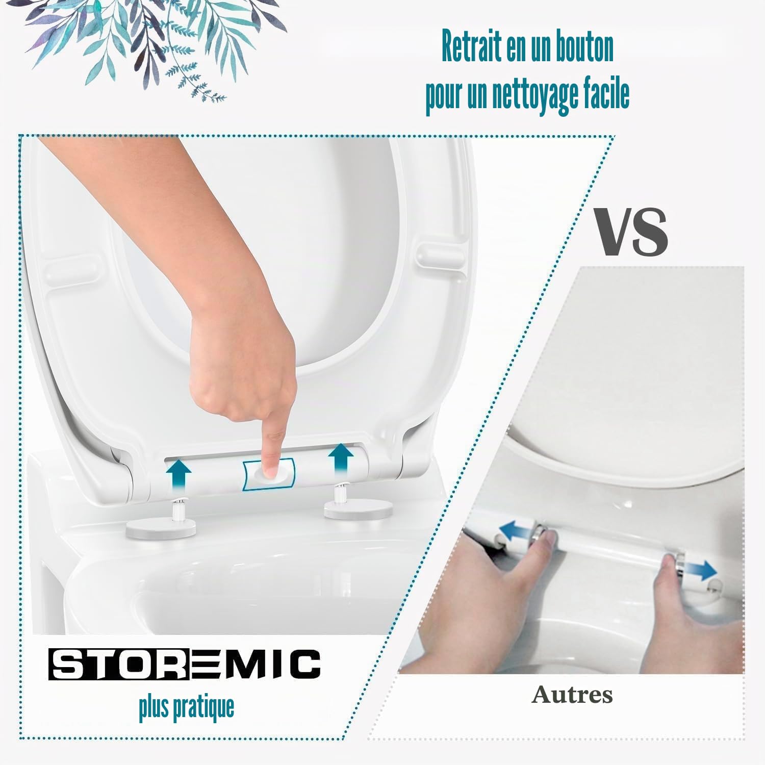Abattant WC STOREMIC, Lunette de Toilette avec Frein de Chute et Charnière Réglable, Cuvette de Toilette Facile à Installer et à Nettoyer, Abattant WC en Urée-formaldéhyde en Forme de O, Blanc