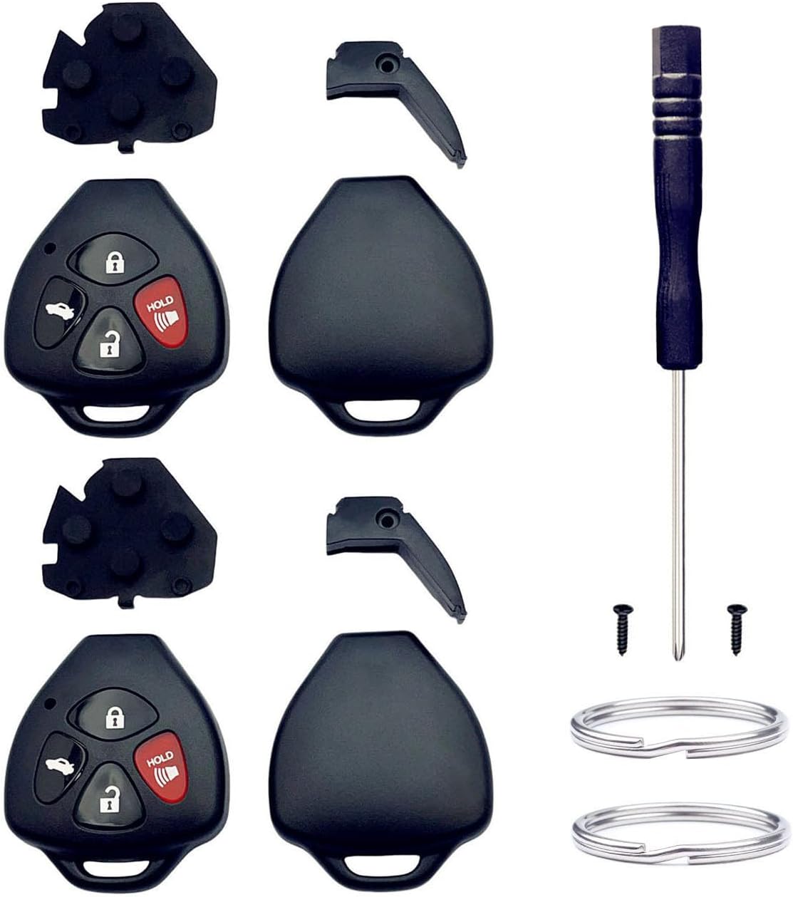 Cutting NOT Required Key Fob Shell Replacement for Toyota 2008-2013 Avalon 2007-2011 Camry 2008-2013 Corolla 2009-2014 Venza 4 Button Car Keyless Entry Remote Key Fob Case Cover (4 Button 2 Pcs)