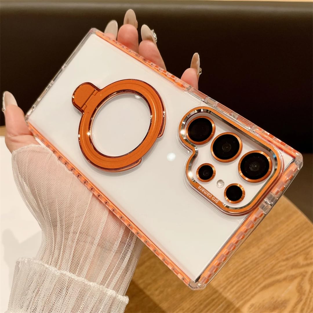 Coque Samsung S25 Plus antichoc transparente avec support orange - 6
