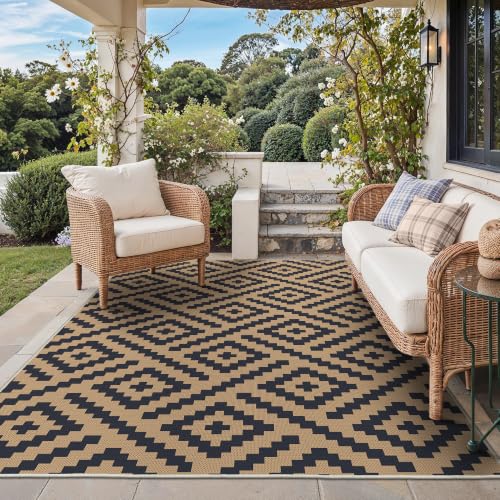 Image of GENIMO Outdoor Rug, Waterproof Plastic Rugs for Patio, 5'x8' Black Cocoa