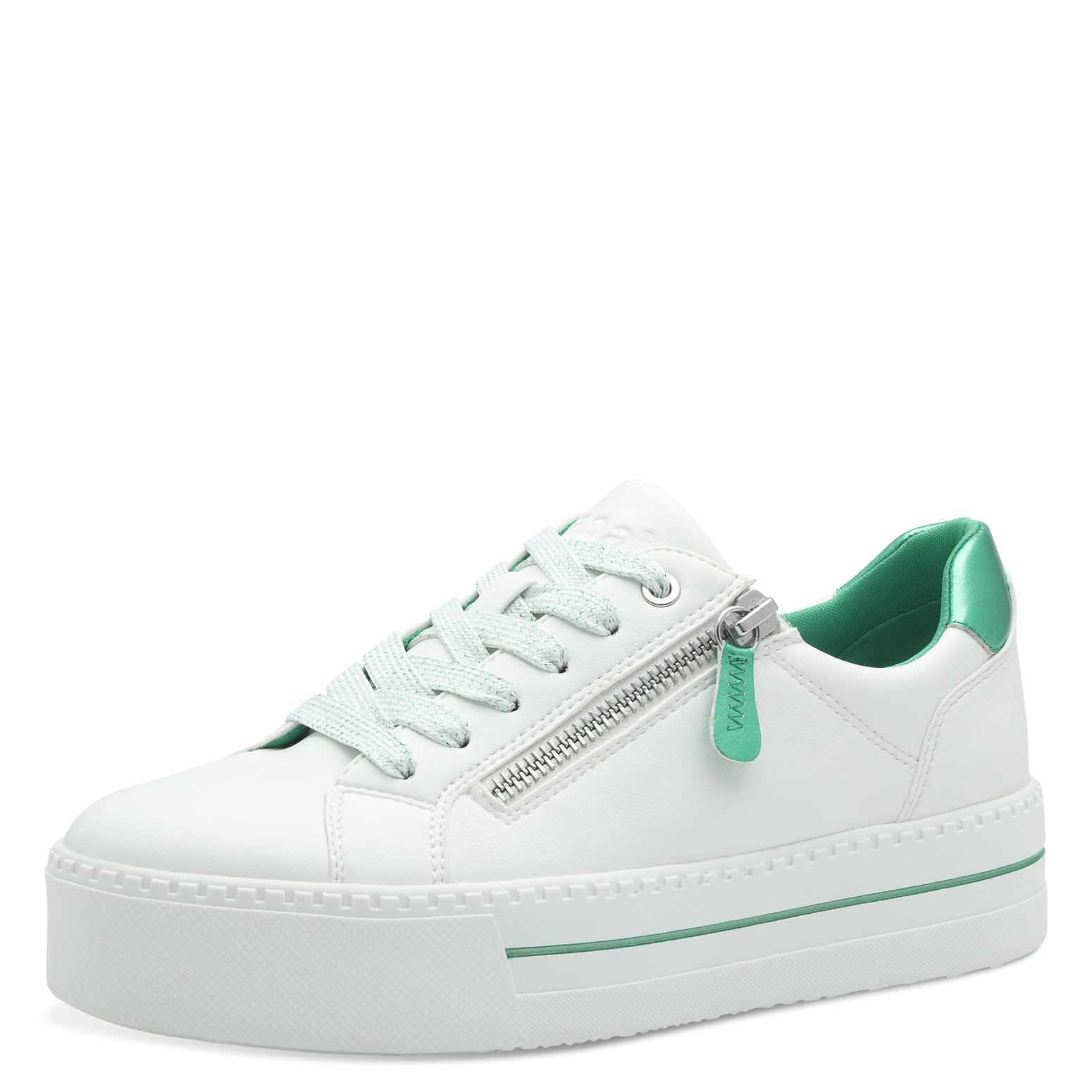 Jana Women’s Platform Sneakers with Zip Vegan, White/Green, 3,5 UK