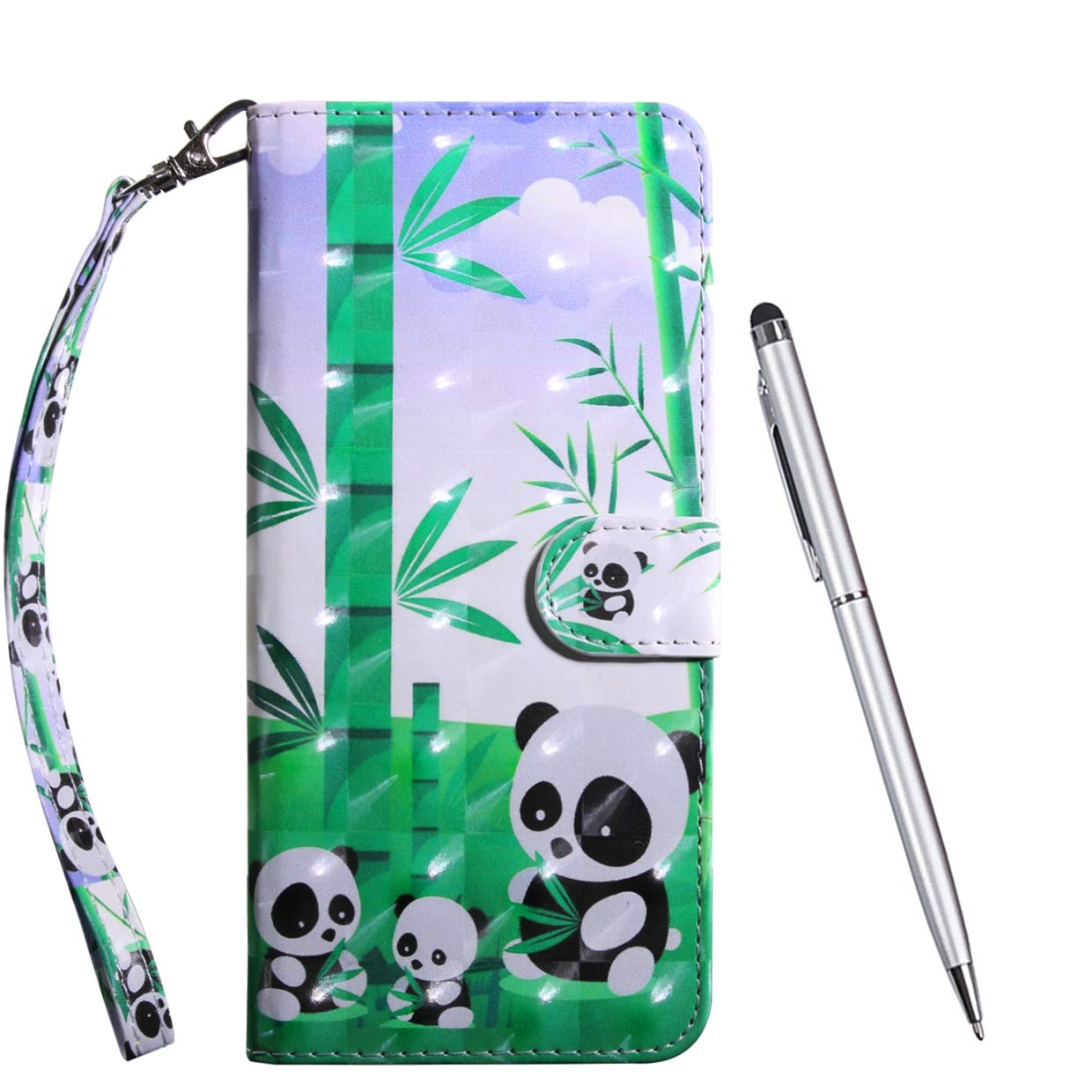 TOUCASA Case for Huawei P Smart Z, [3D Glitter] Bookstyle Wallet Case Retro Luxury Premium PU Leather Shockproof Flip Magnetic Card Slots Folio Protection Case (Panda)