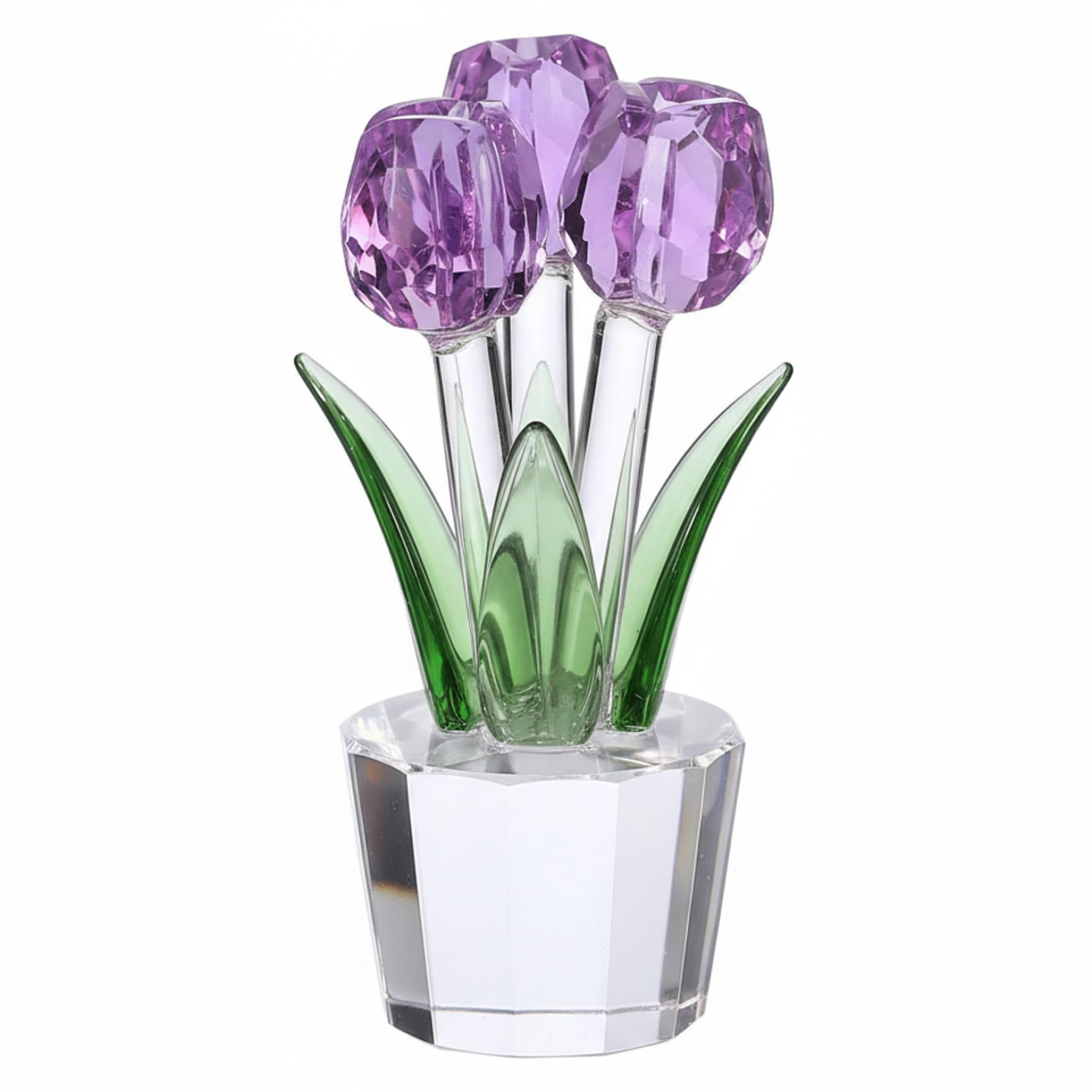 Awnsimfreien Women's Purple Crystal Flowers, Glass Tulips, Glass Flower Bouquet For Home Decor, Handcrafted Crystal Flower With Sparkling Facets, Forever Tulips For 3.9 Inch, Flowers