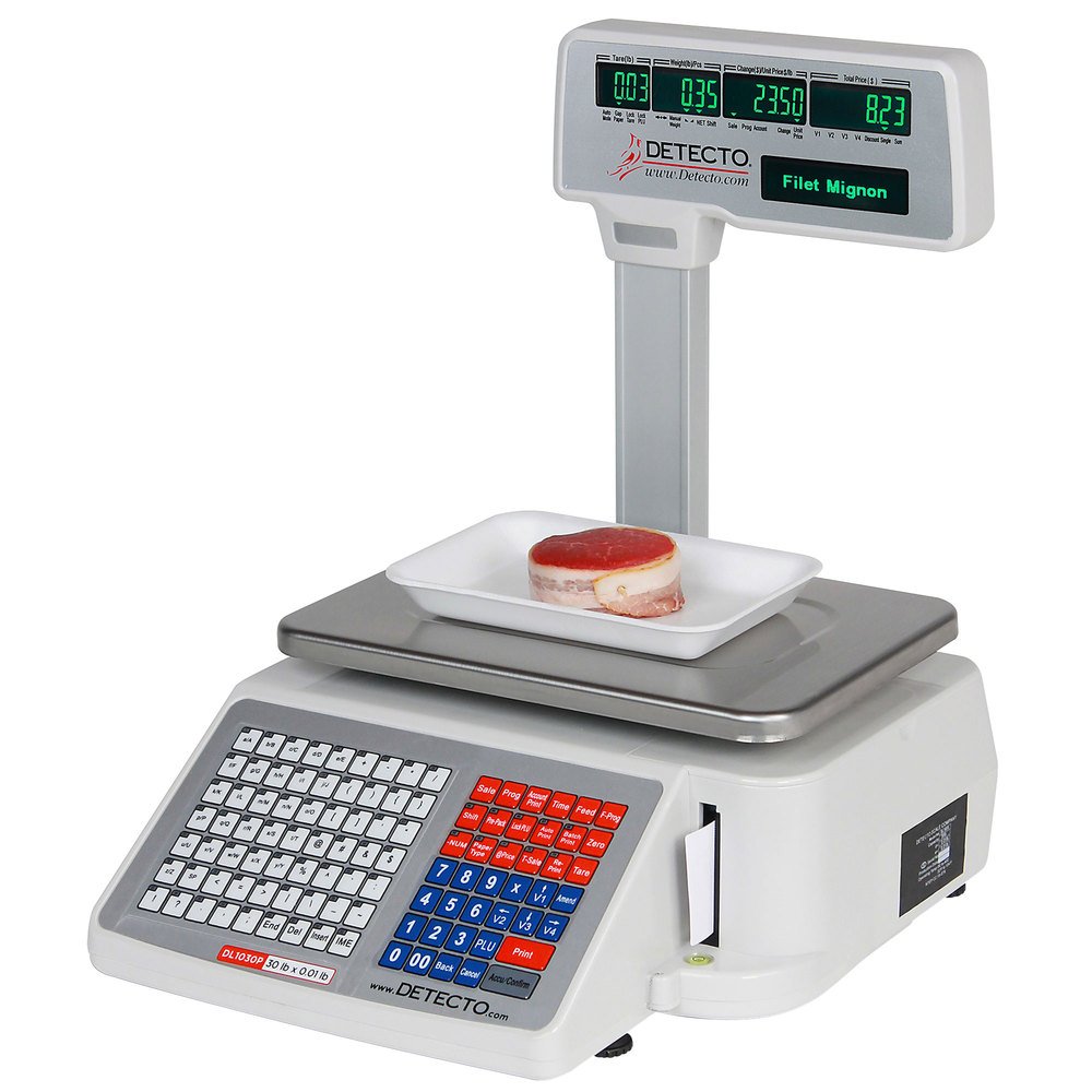 DETECTO SCALES, PRICE COMPUTING, LABEL PRINTING SCALE, DL SERIES WITH POLE DISPLAY 30LB CAPACITY WITH POLE DISPLAY INCLUDES SOFTWARE UTILITY