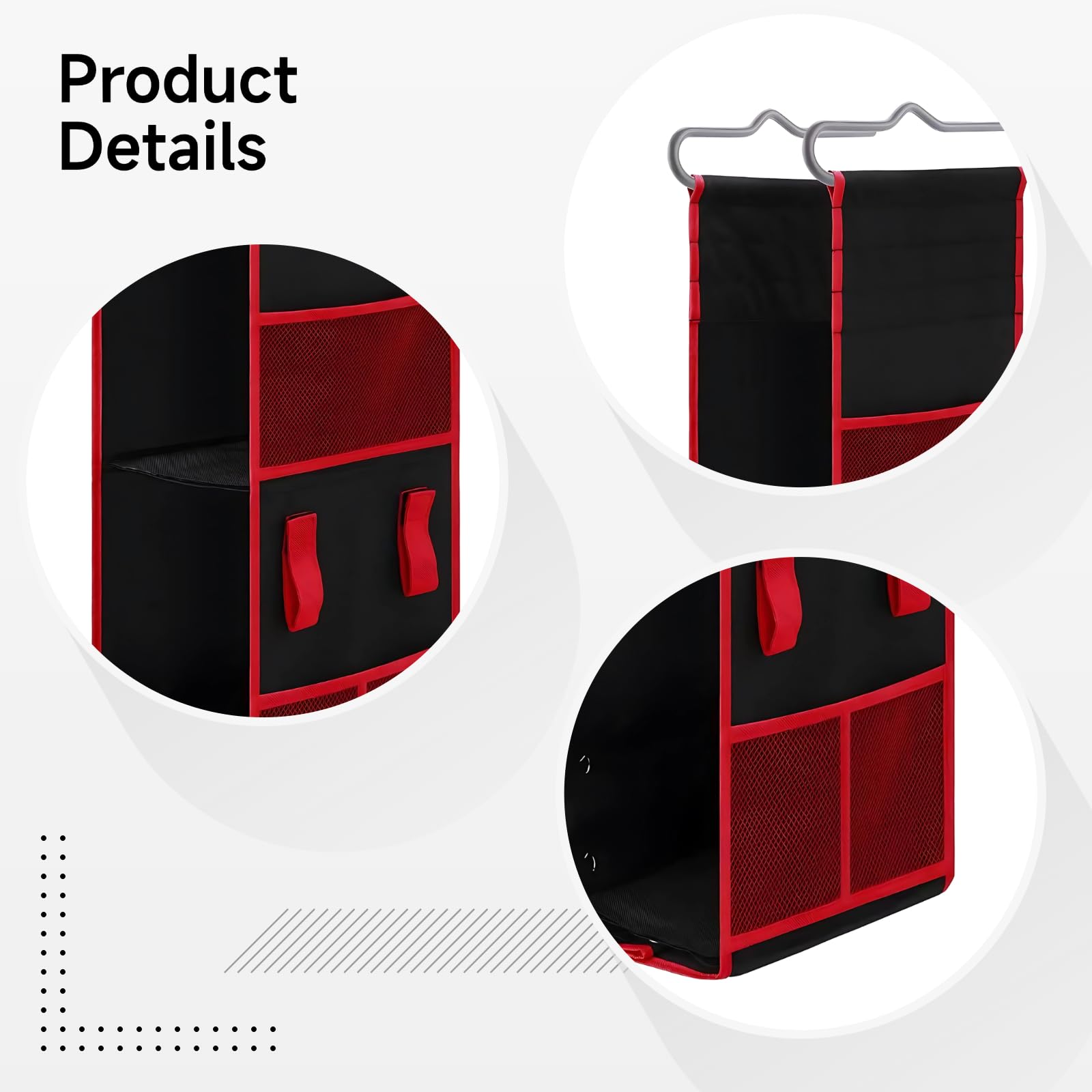Organizer regolabile da appendere, in tessuto Oxford, con 3 ripiani, per libri e articoli vari, 90 x 22 cm, nero e rosso