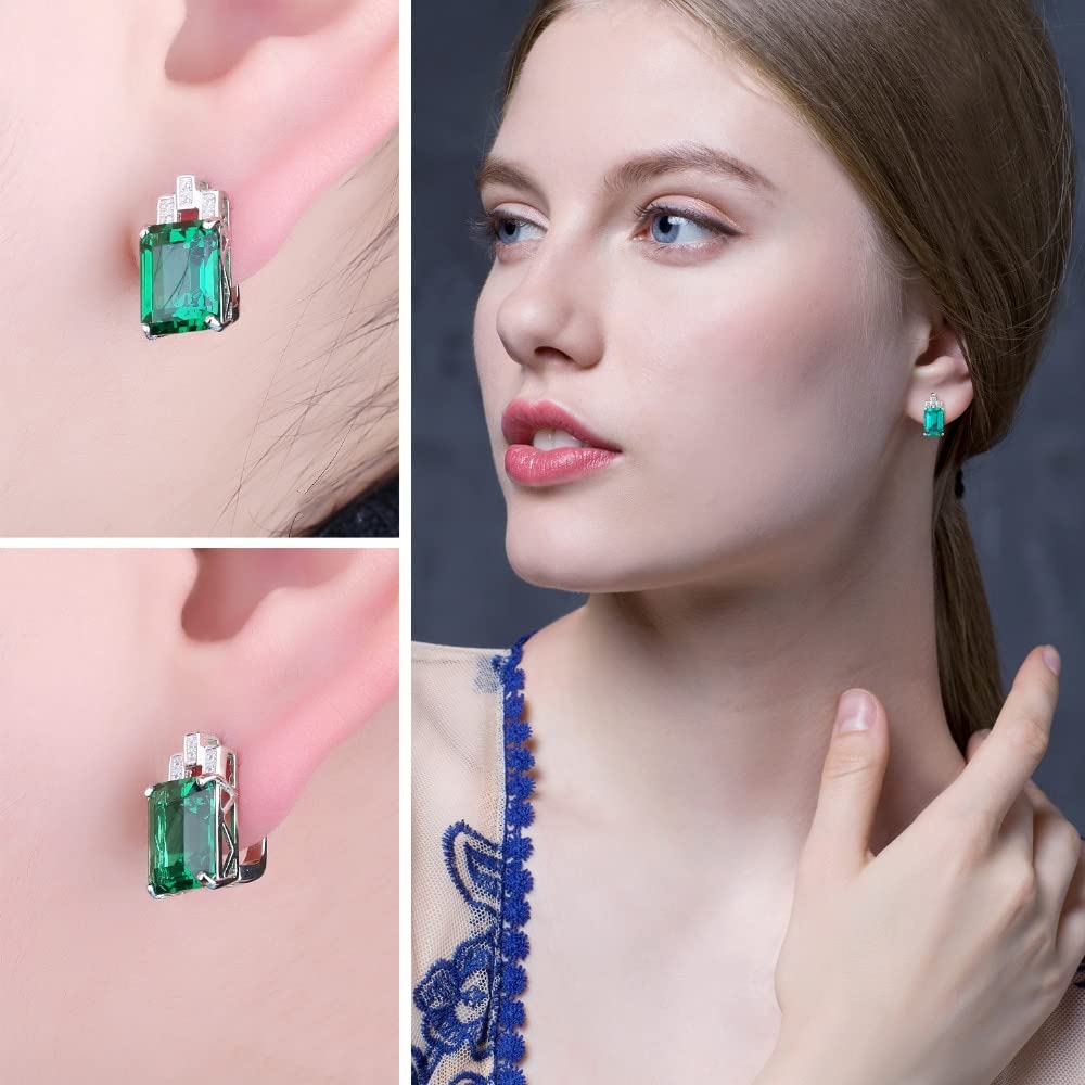 EKSED Modeschmuck, grüne simulierte Nano-Smaragd-Ohrclips aus Sterlingsilber für Damen, Statement-Edelsteinschmuck, hochwertige Ohrringe